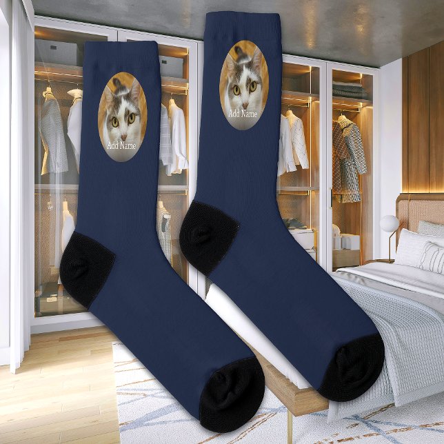 Custom Name Cat Dog Photo Modern Personalised Socks (Creator Uploaded)
