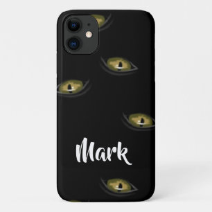 Custom name cat eyes on black iPhone 11 case