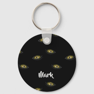 Custom name cat eyes on black key ring