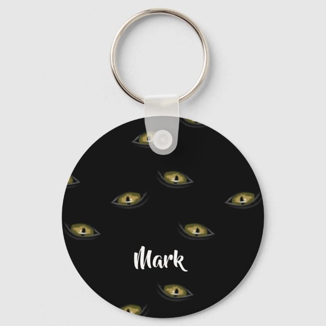 Custom name cat eyes on black key ring (Front)