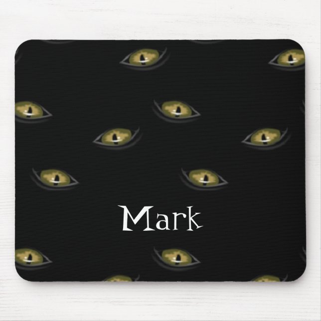 Custom name cat eyes on black mouse pad (Front)