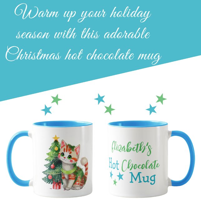 Custom name cat green blue hot chocolate  mug (Creator Uploaded)