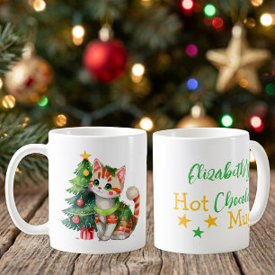 Custom name cat green yellow hot chocolate  coffee mug