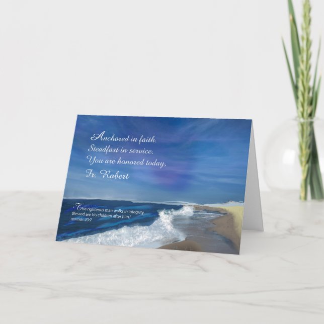 Custom Name Catholic Priest Father's Day Ocean Card (Front)