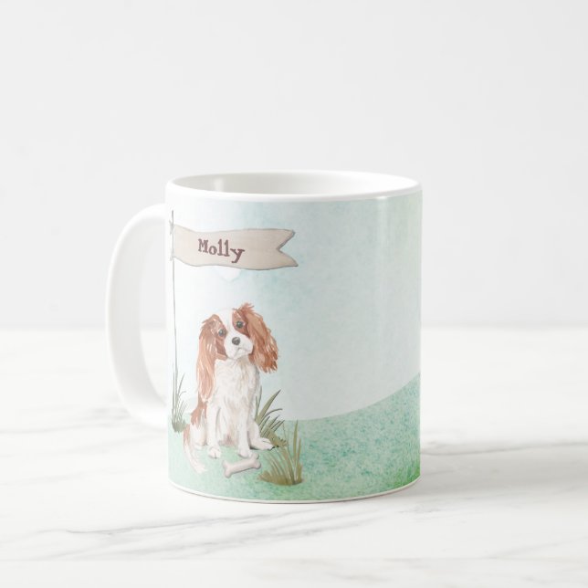 Custom Name Cavalier King Charles Spaniel Pet Dog Coffee Mug (Front Left)