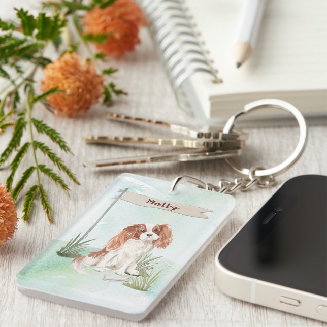 Custom Name Cavalier King Charles Spaniel Pet Dog Key Ring (Front Right)