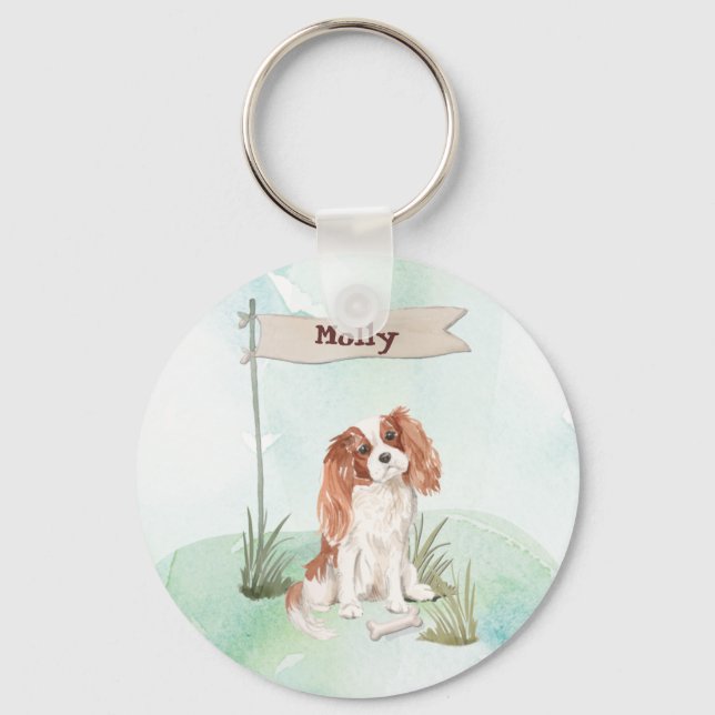 Custom Name Cavalier King Charles Spaniel Pet Dog Key Ring (Front)