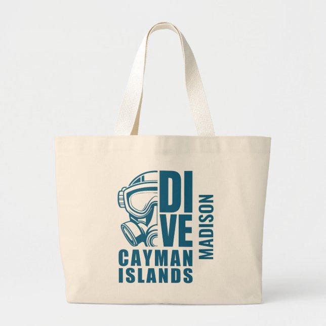 Custom Name Cayman Islands Diving Large Tote Bag (Front)