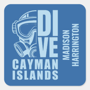Custom Name Cayman Islands Diving Square Sticker