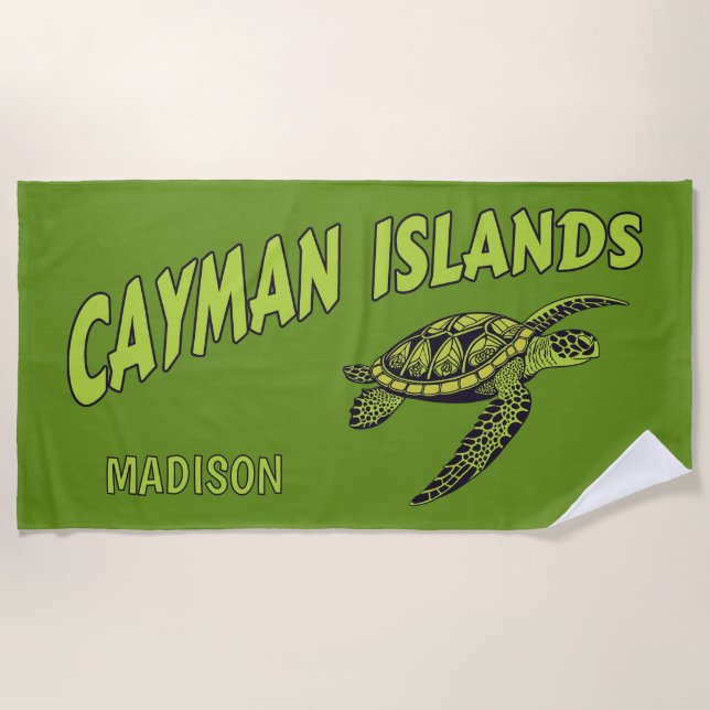Custom Name Cayman Islands Turtle Beach Towel (Front)