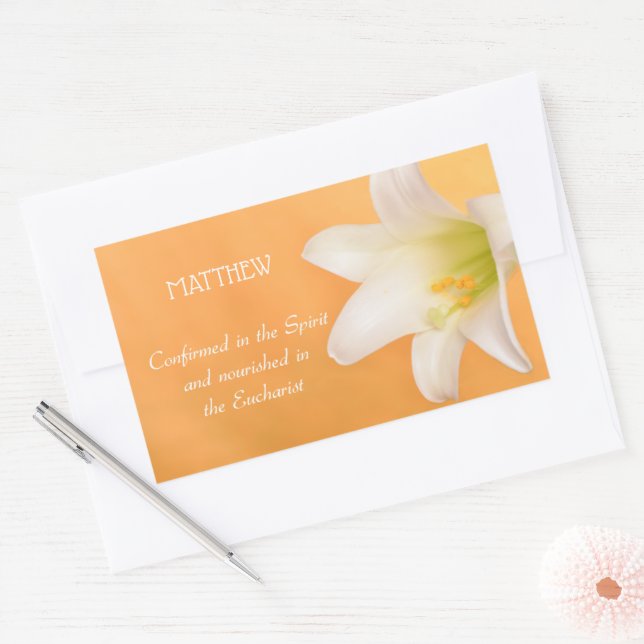 Custom Name, Celebrating RCIA Congratulations Lily Rectangular Sticker (Envelope)