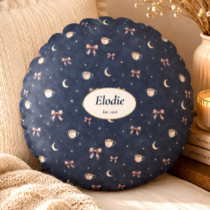 Custom Name Celestial Cottagecore Moon Cosy Gift Round Cushion