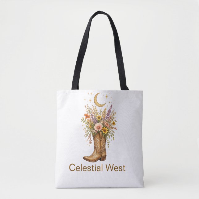 Custom Name Celestial West Cowboy Boots Tote Bag (Front)