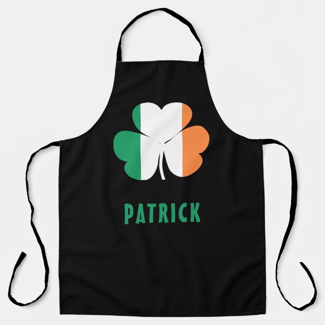 Custom Name Celtic Ireland Shamrock Irish Flag Apron (Front)