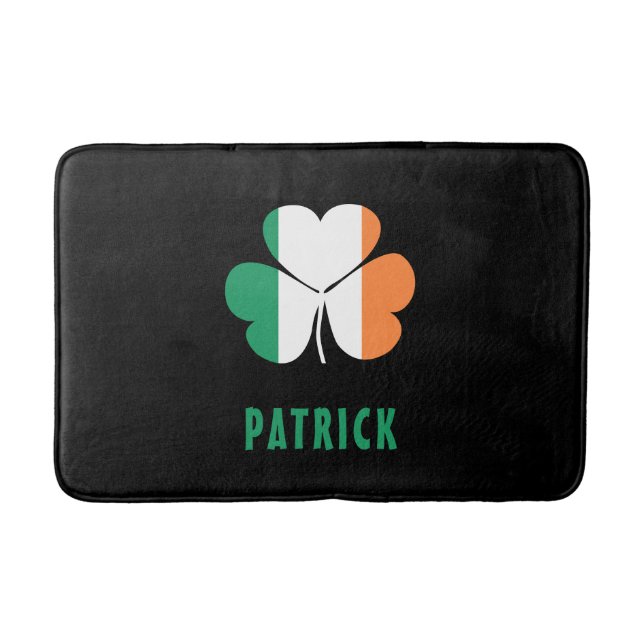 Custom Name Celtic Ireland Shamrock Irish Flag Bath Mat (Front)
