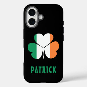 Custom Name Celtic Ireland Shamrock Irish Flag iPhone 16 Case
