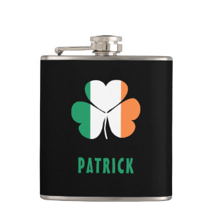 Custom Name Celtic Ireland Shamrock Irish Flag Hip Flask