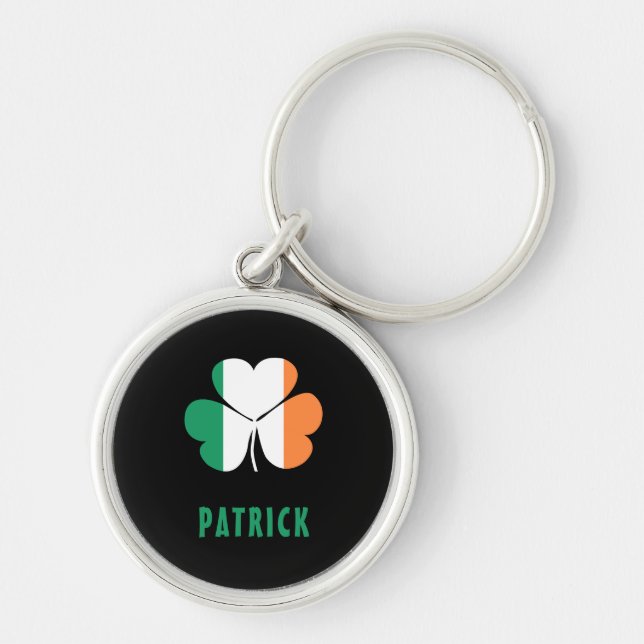 Custom Name Celtic Ireland Shamrock Irish Flag Key Ring (Front)