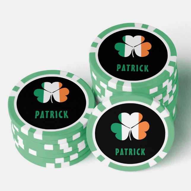 Custom Name Celtic Ireland Shamrock Irish Flag Poker Chips (Stack)