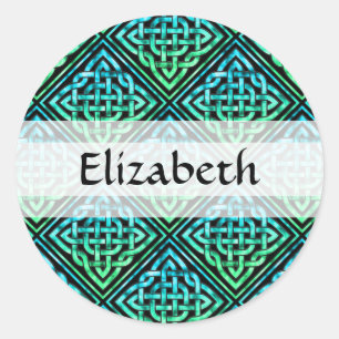 Custom Name Celtic Knot: Blue Green Round Stickers