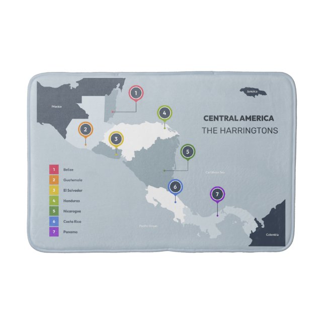 Custom Name Central America Map Bath Mat (Front)