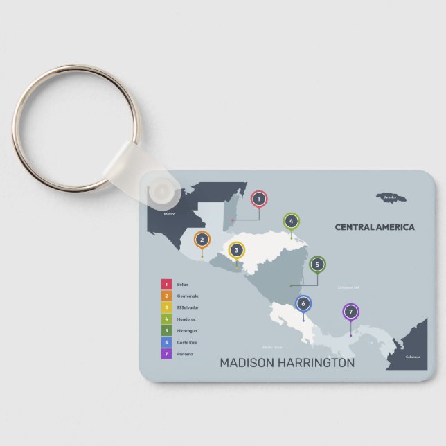 Custom Name Central America Map Key Ring (Back)