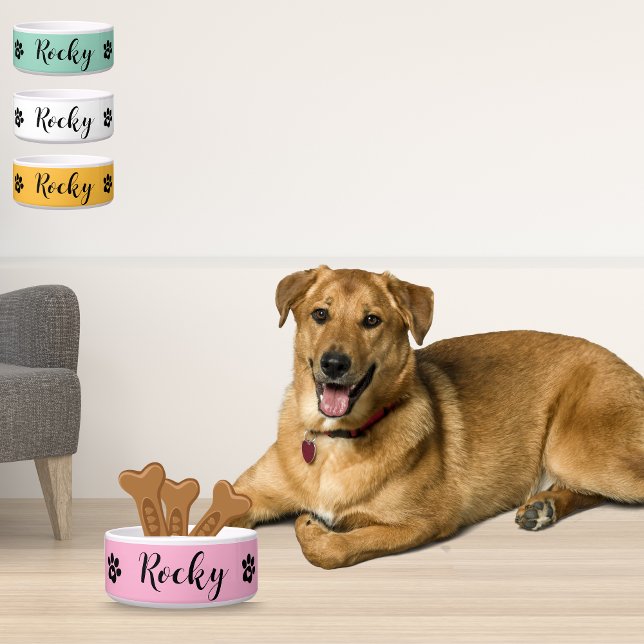 Custom Name Ceramic Dog Bowl - Personalised Pet  (Custom Name Ceramic Dog Pink Bowl - Personalized Pet)