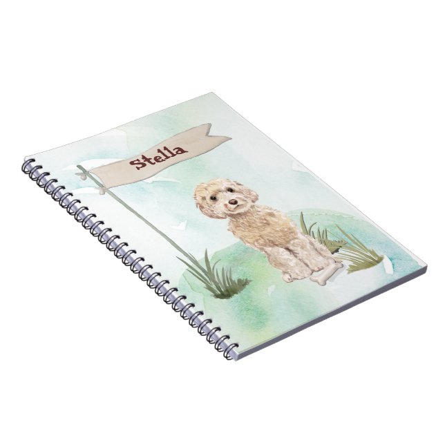 Custom Name Champagne Cockapoo Pet Dog Notebook (Right Side)