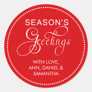 Custom Name Changeable Colour Season's Greetings Classic Round Sticker