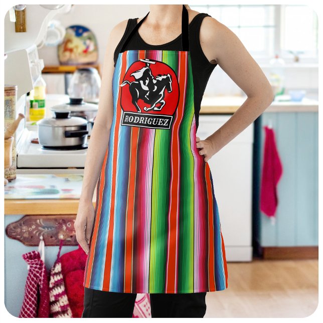 Custom NAME Charro Horse Spanish Mexican Serape Apron (Creator Uploaded)