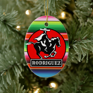 Custom NAME Charro Horse Spanish Mexican Serape Ceramic Ornament