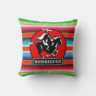 Custom NAME Charro Horse Spanish Mexican Serape Cushion