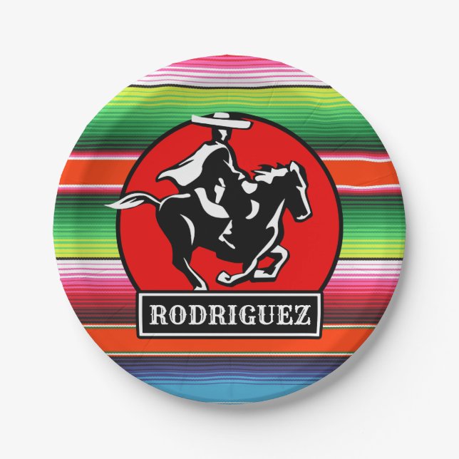 Custom NAME Charro Horse Spanish Mexican Serape Paper Plate (Front)