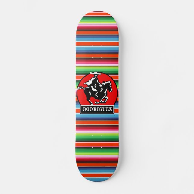 Custom NAME Charro Horse Spanish Mexican Serape Skateboard (Front)