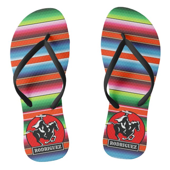 Custom NAME Charro Horse Spanish Mexican Serape Thongs (Footbed)