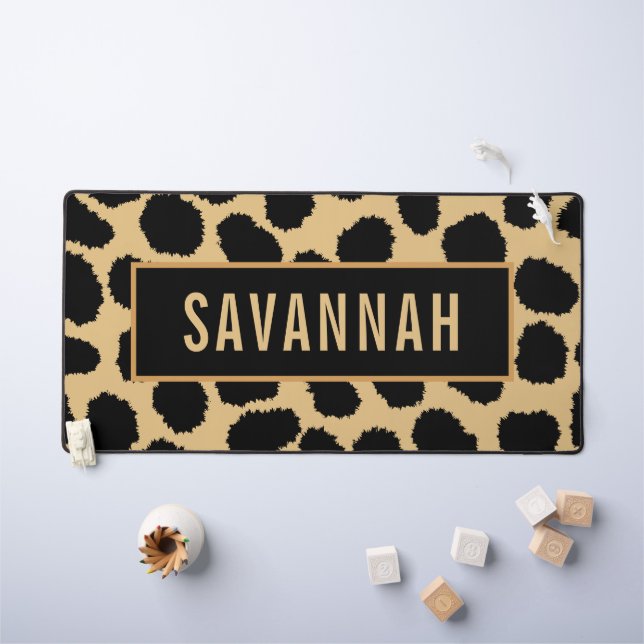 Custom Name Cheetah Animal Print Pattern Classic Desk Mat (Kids Table)