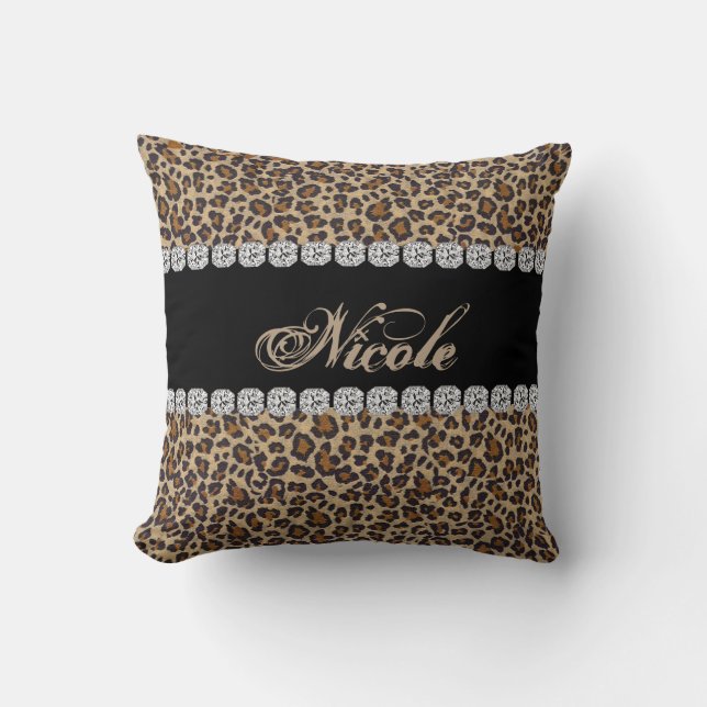 Custom Name Cheetah Bling Look Pillow Gift (Front)