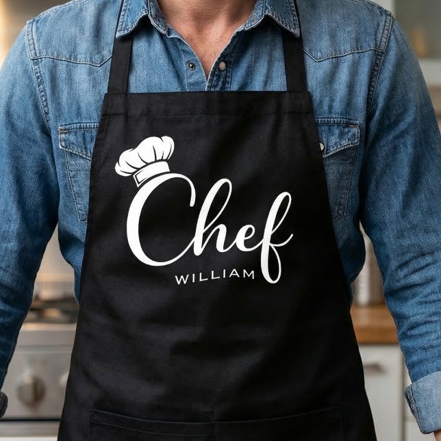Custom Name Chef Apron for Men or Women (Personalized Black Chef Apron for Cooking and Baking)
