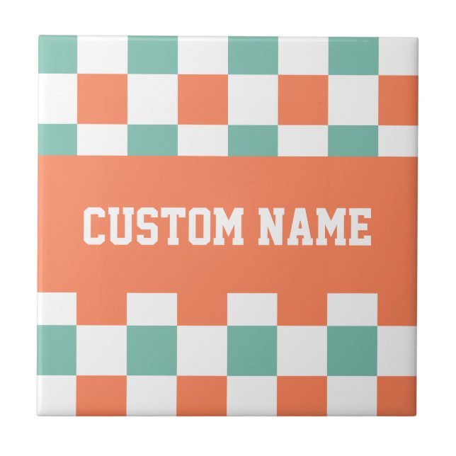 Custom Name Chequerboard Pattern Ceramic Tile (Front)