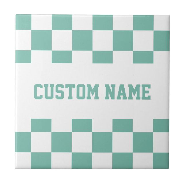 Custom Name Chequerboard Pattern Ceramic Tile (Front)