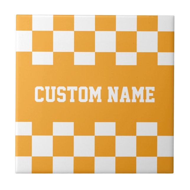 Custom Name Chequerboard Pattern Ceramic Tile (Front)