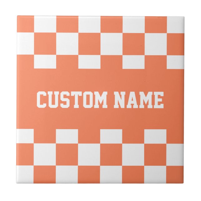 Custom Name Chequerboard Pattern Ceramic Tile (Front)