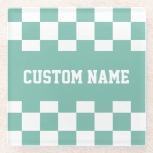 Custom Name Chequerboard Pattern Glass Coaster