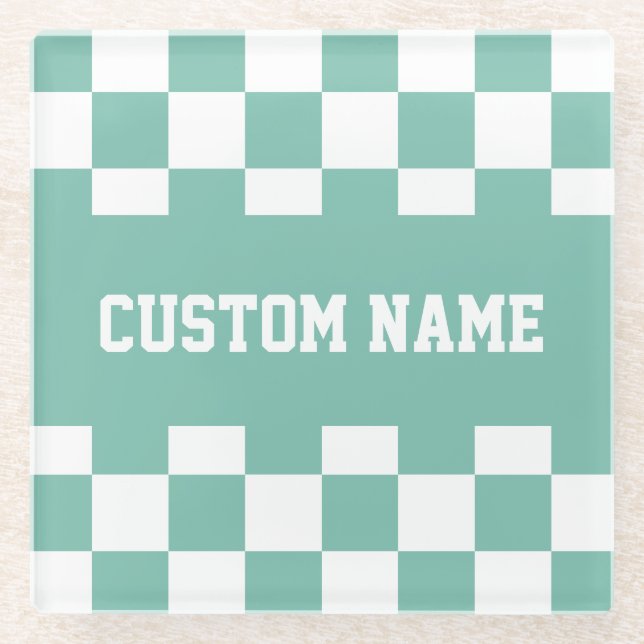 Custom Name Chequerboard Pattern Glass Coaster (Front)