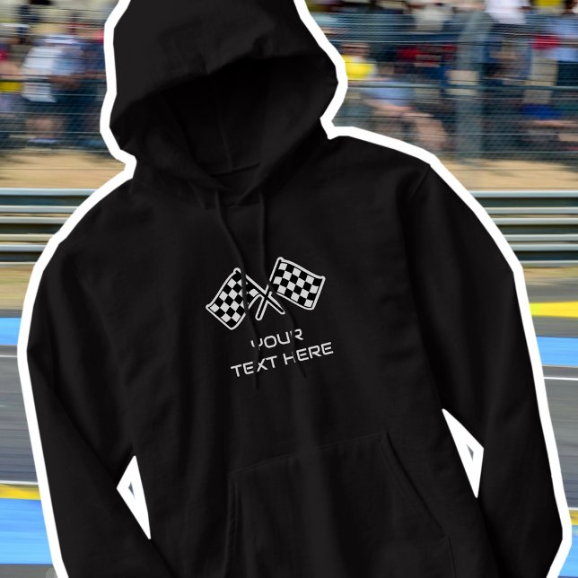 Custom Name Chequered Flags Car Black White Hoodie (Creator Uploaded)