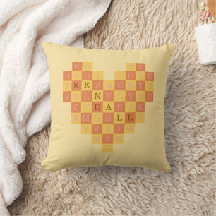Custom Name Chequered Heart Letter Puzzle Cushion