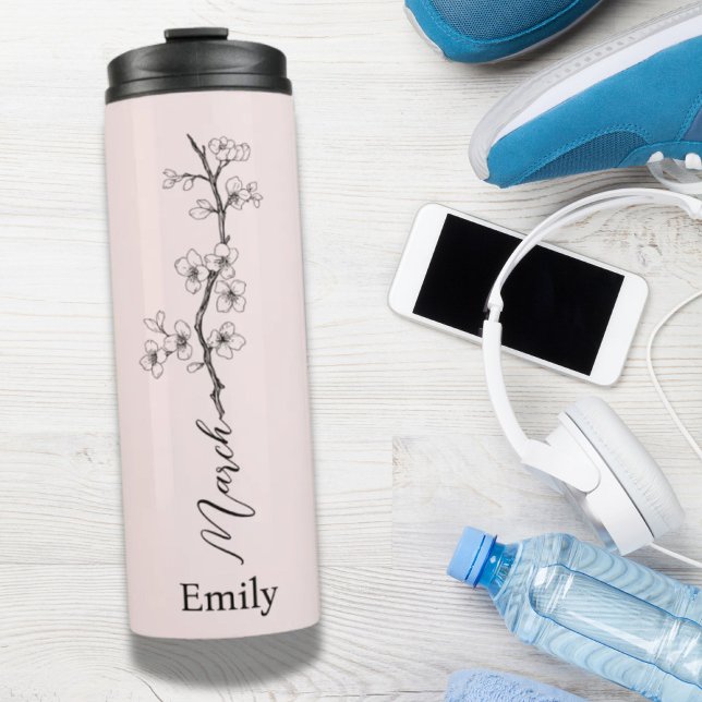 Custom Name Cherry Blossom March Birth Flower Thermal Tumbler (Custom Name Cherry Blossom March Birth Flower Thermal Tumbler)