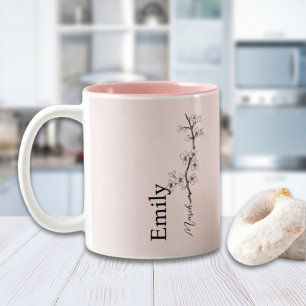 Custom Name Cherry Blossom March Birth Flower Two-Tone Coffee Mug