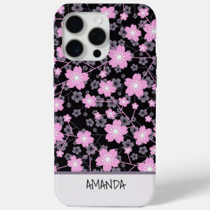 Custom Name Cherry Blossom pink floral pattern iPhone 15 Pro Max Case