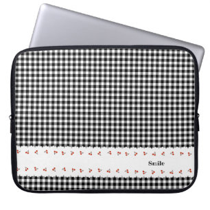 Custom Name Cherry Check Black Laptop Sleeve